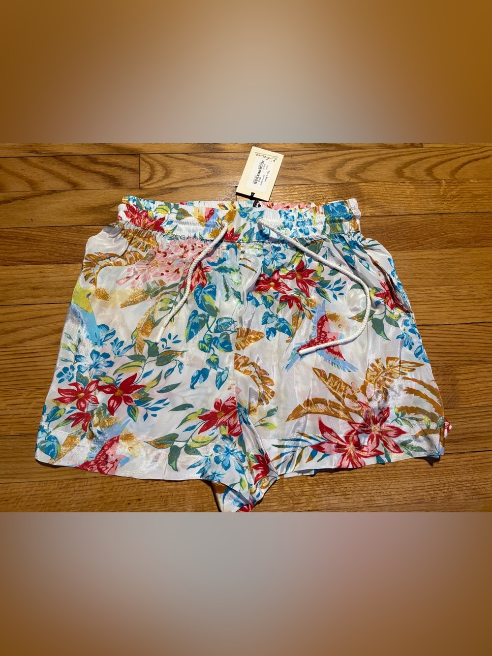 Elan L Island Floral Drawstring Shorts - White Multicolor women’s sz Medium NEW!